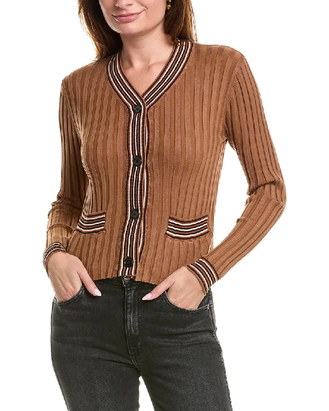 Cozy Dress Knit Button-up Sweater YAL New York Multi Stripe Cardigan
