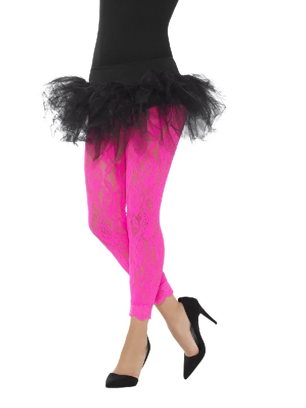 Versatile Style Luxury stretch leggings 80s Lace Leggings, Neon Pink