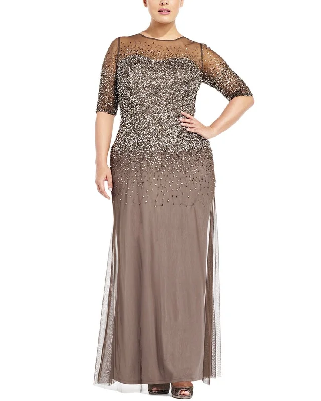 Cozy Layers Adrianna Papell Petite Beaded Illusion Long Dress