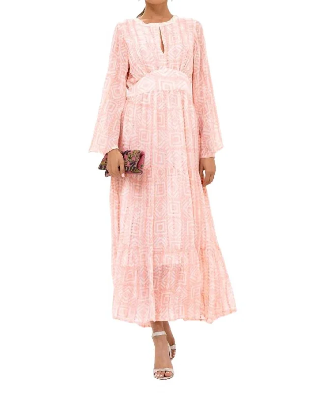 Layered Style Baloon Waisted Maxi Dress In Bali Pink