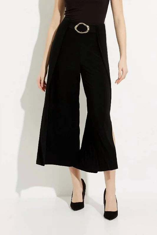 Basic Comfort Belted Wide Leg Pant In Black