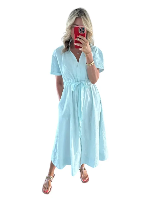 Relaxed Dresses Bria Dress In Mint Blue Seersucker