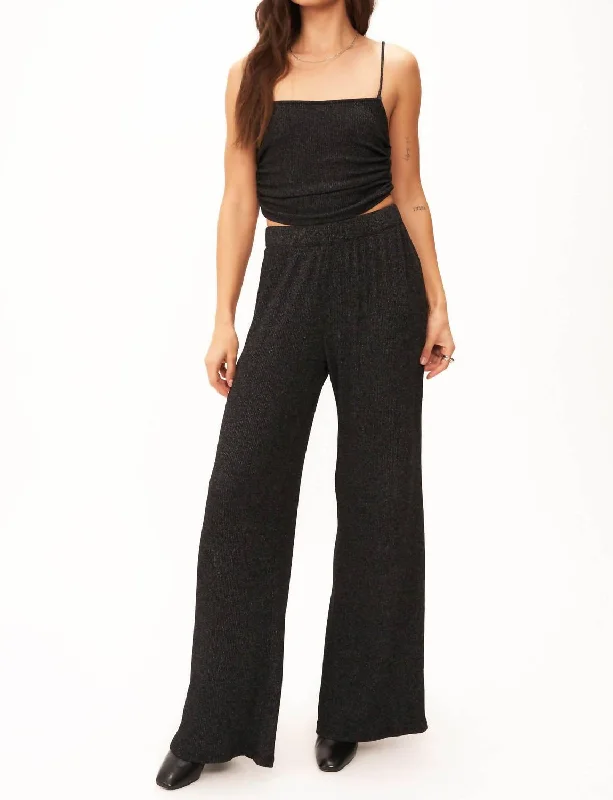 Cozy Lounge Wear Catch Flights Wide Leg Rib Pant In Black