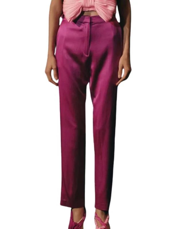 Warm Comfort Classic Slim Leg Silk Trouser In Violet