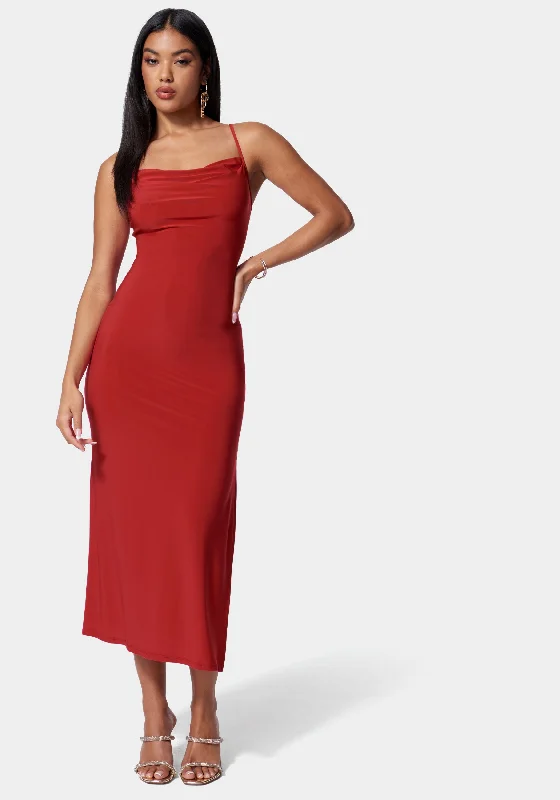 Easygoing Fashion Cowl Neck Spaghetti Strap Slit Maxi
