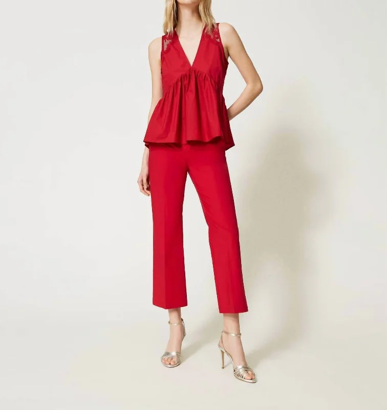 Soft Layers Cropped Poplin Pant In Rosso