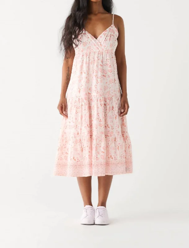 Comfortable Jeans Crossover Midi Dress In Terracota Floral