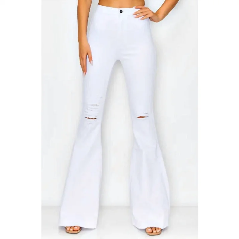 Comfortable Looks Distressed High Waist Bell Pants In White