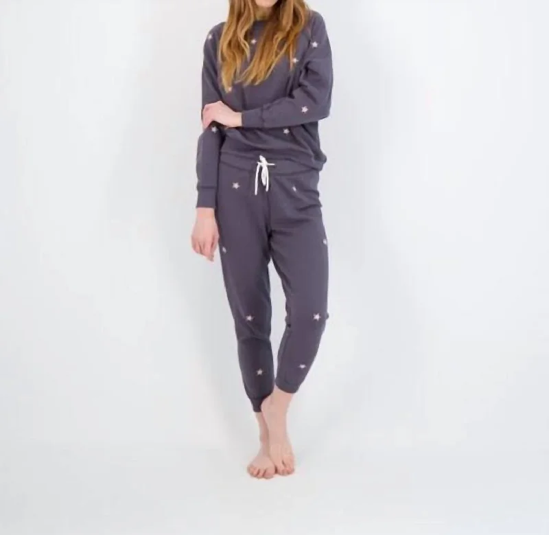 All-Day Wear Dune Lounge Pants With Stars In Charcoal/pink