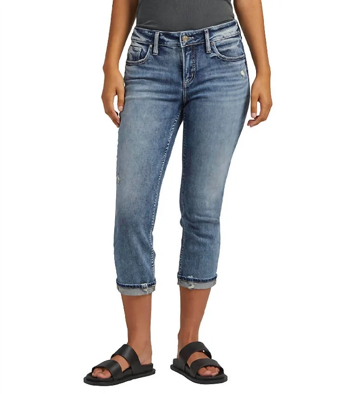 Cozy Outerwear Soft fleece joggers Elyse Mid Rise Capri Jean In Indigo
