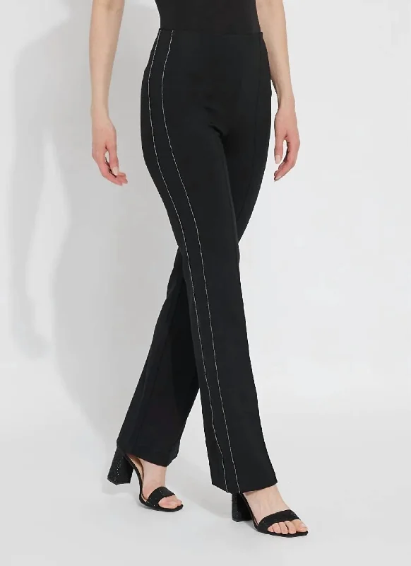 Summer Comfort Elysse Embellished Knit Trouser With Micro-Bead Stripe In Black