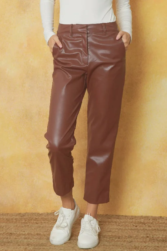 Comfortable Fashion Looks Faux Leather Pants In Chocolate