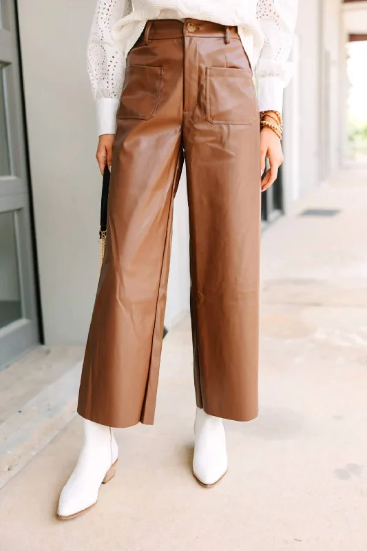 Smart Comfort Faux Leather Wide Leg Pants In Brown
