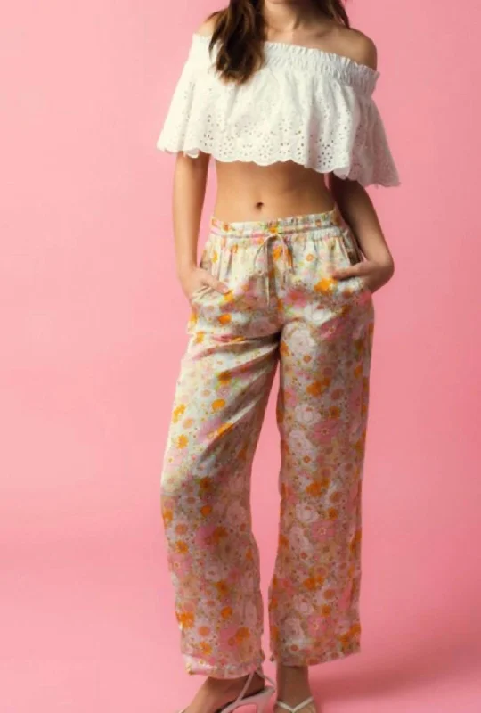 Breezy Comfort Floral Silky Pants In Multi