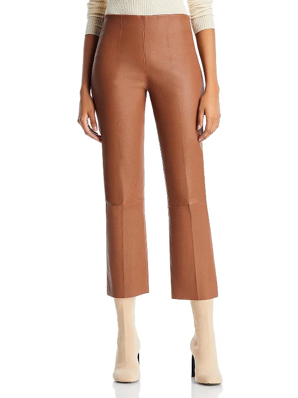 Relaxed Fit Wear Florentina Womens Lambskin Leather Mid Rise Straight Leg Pants
