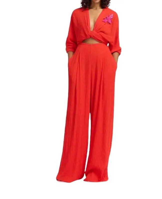 Relaxed Tops Embroidered women’s pants Forty Flowy Jumpsuit In Chilli Pepper