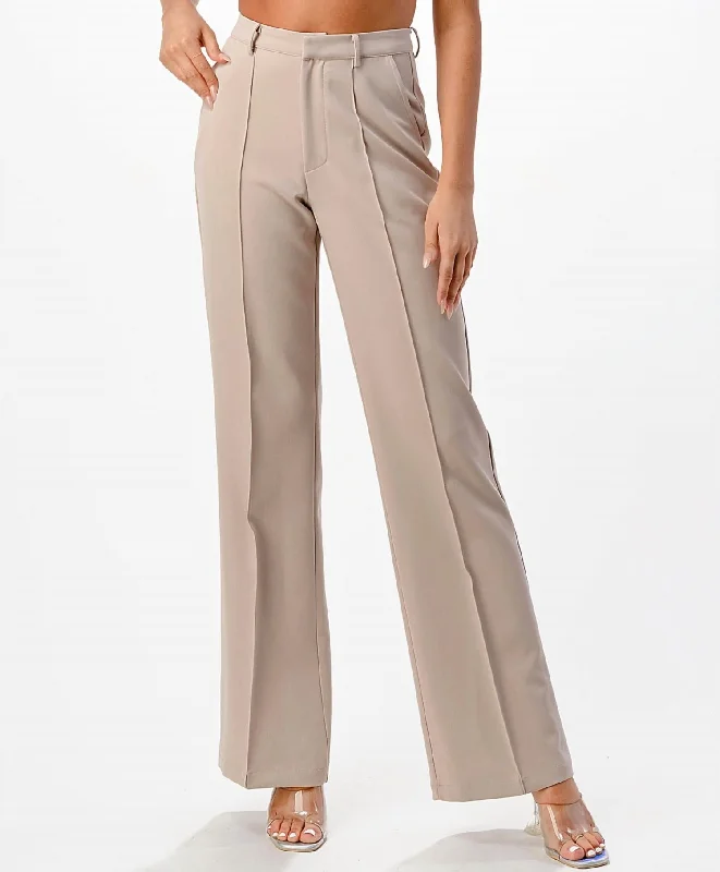 Cozy Sweaters Front Seam Wide Leg Pants In Sand Beige