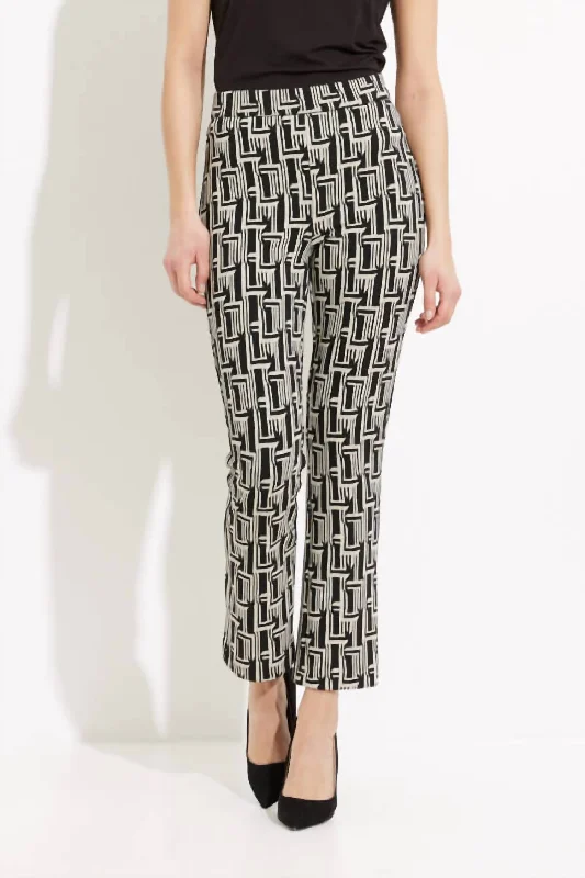 Breezy Style Geo Print Straight Leg Pant In Black /beige