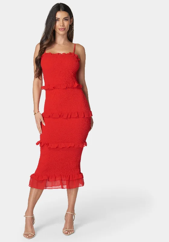 Cozy Chic Wear Georgette Smocked Midi Dress
