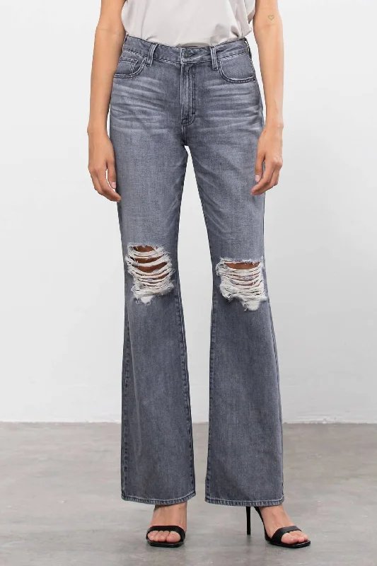 Urban Chic Women’s pleated chinos Happi Ultra High Rise Distressed Flare In Grey