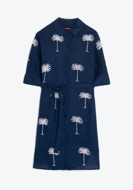 Relaxed Fit Wear Hester Embroidered Linen Dress In Navy Blue
