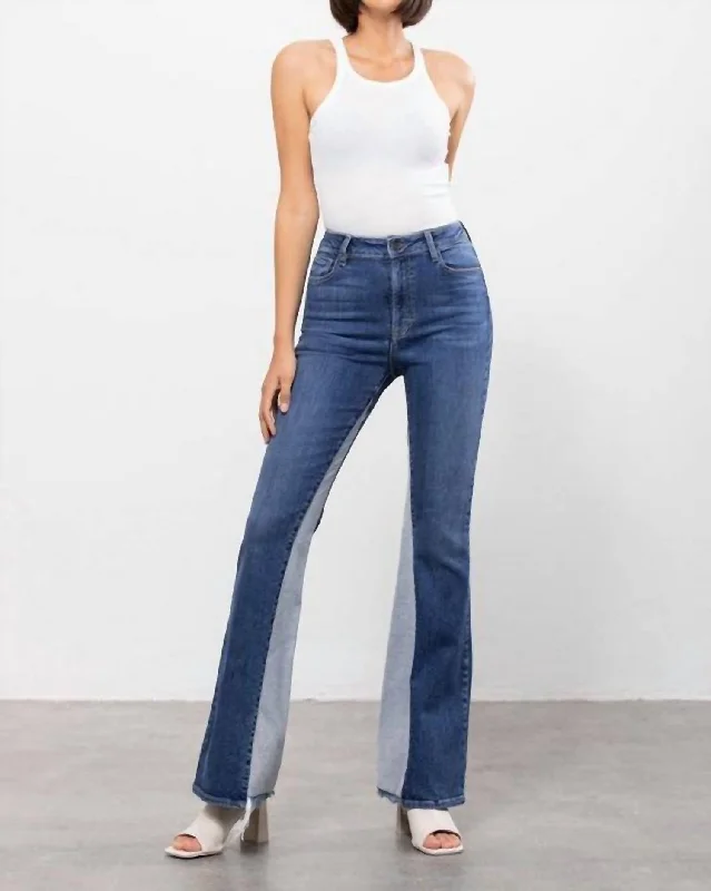 Easy Chic Printed bell-bottom pants Hidden High Rise Panel Flare In Dark Wash