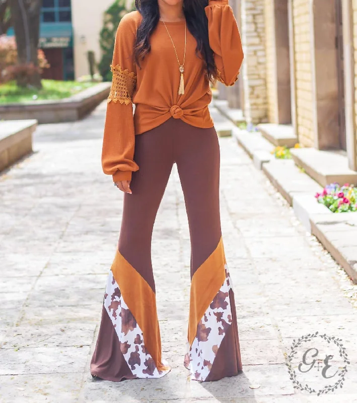 Soft Touch Hide Your Crazy With Velvet Flare Pants In Brown