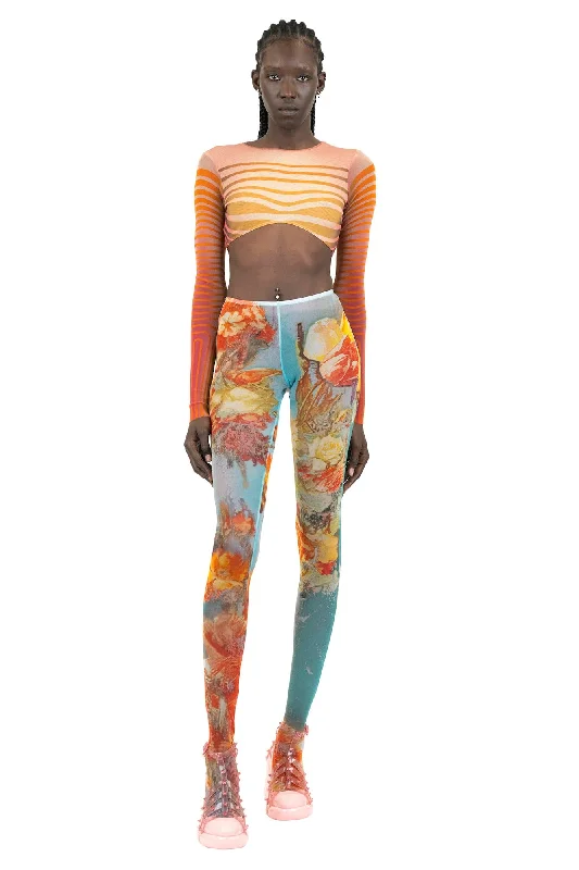 Comfy Layers Cozy leggings Jean Paul Gaultier Cropped Top Long Sleeves Fleur Morphing Stripes in Red/Orange Comfy Layers Cozy leggings Jean Paul Gaultier Cropped Top Long Sleeves Fleur Morphing Stripes in Red/Orange
