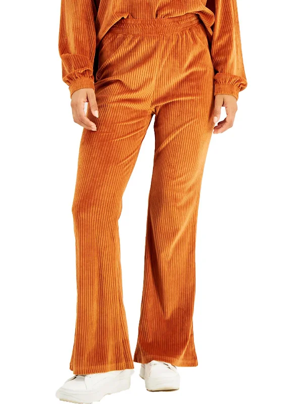 Sporty Elegance Juniors Womens Velour Ribbed Flared Pants