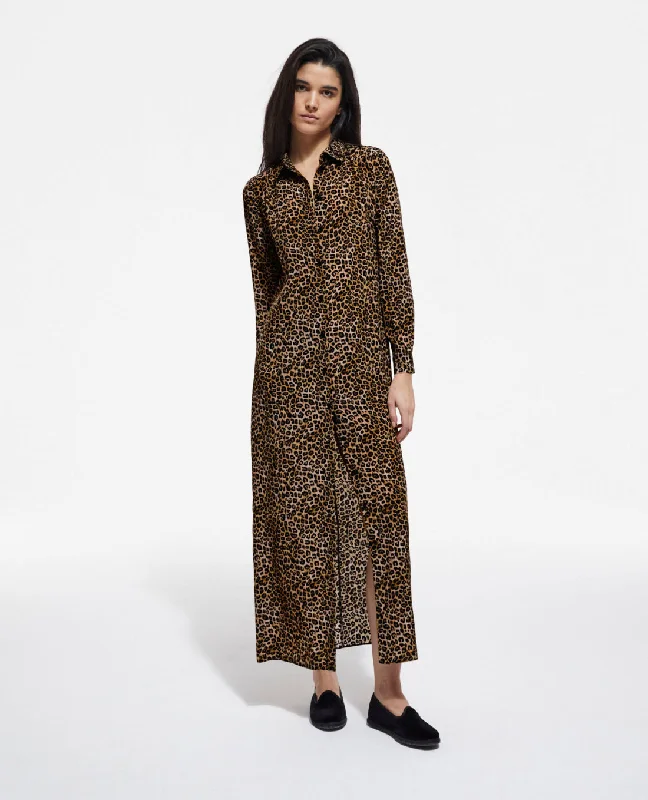 Layered Style Long Print Silk Dress