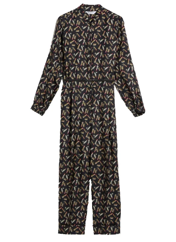 Simple Elegance Mara Lipstick Print Jumpsuit In Black