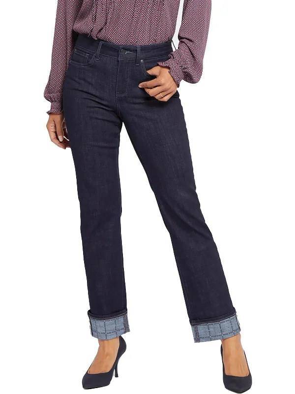 Effortless Comfort Soft velvet pants Marilyn Womens Dark Wash Printed Cuff Straight Leg Jeans