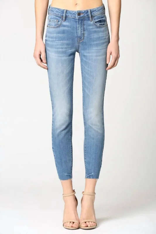 Cozy Chic Wear Athletic-fit pants for women Medium Wash Raw Hem Jean In Blue