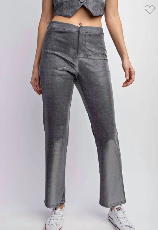 Summer Comfort Metallic Knit Pants In Silver
