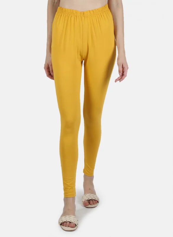 Simple Elegance Seamless waist leggings Women Mustard Plain Legging