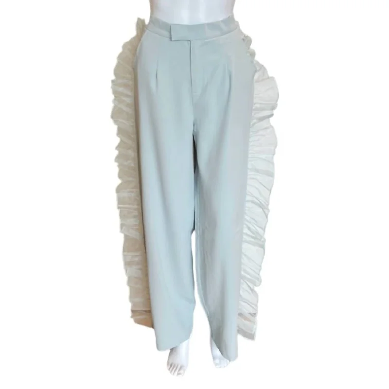 Weekend Wear Organza Ruffle-Side Pants In Mint