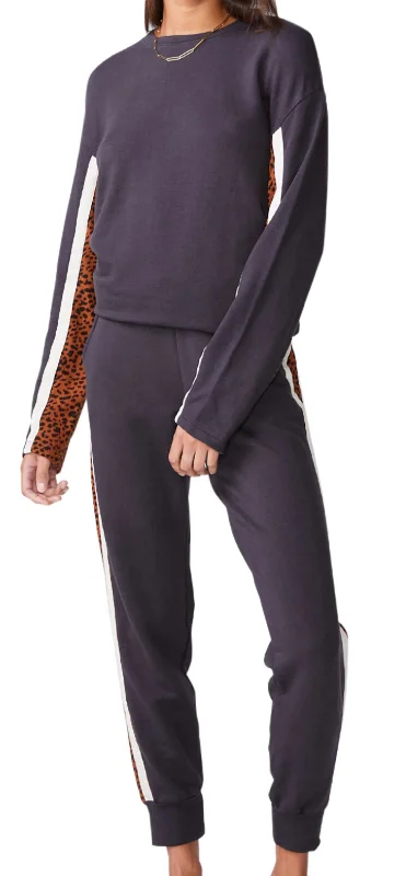 Cozy Fit Wear Paneled Mini Leopard Sweatpants In Faded Black