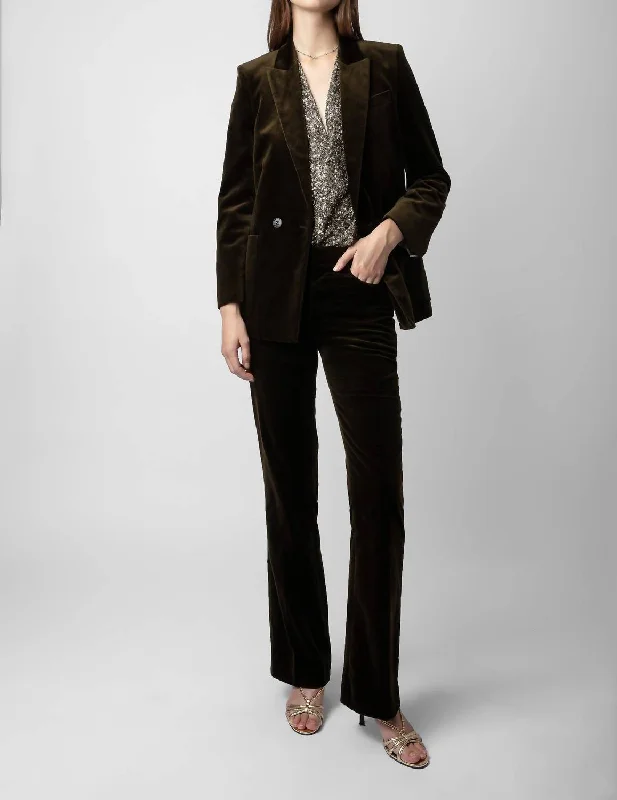 Cozy Chic Pistol Velvet Trousers In Khaki
