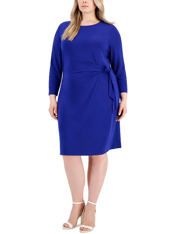 Breezy Style Plus Womens Faux Wrap Side Tie Wrap Dress