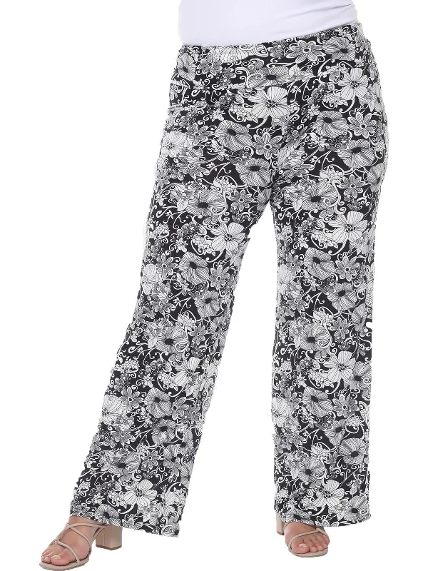 Casual Elegance Plus Womens Fold-Over Waist Wide Leg Palazzo Pants
