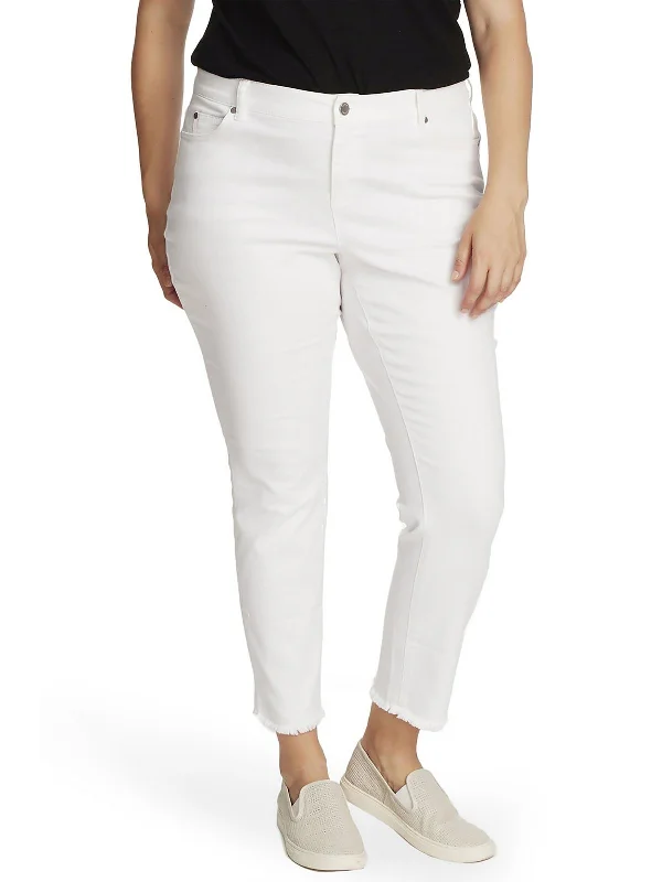 Chic Lounge Trousers with cuffs Plus Womens High Rise Frayed Hem Ankle Jeans