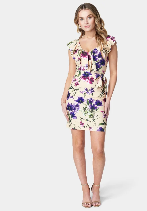 Modern Chic Printed Ruffle Sleeve Scuba Dress