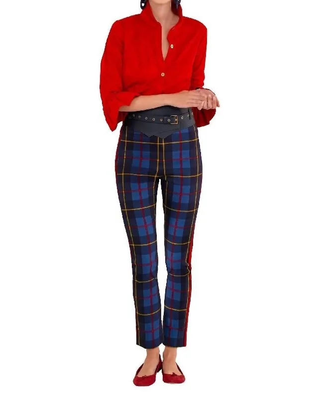 Comfortable Fashion Pull On Pant - Plaidly Cooper In Blue Plaid