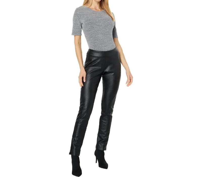 Comfortable Sweaters Pull On Pleather Pants In Black