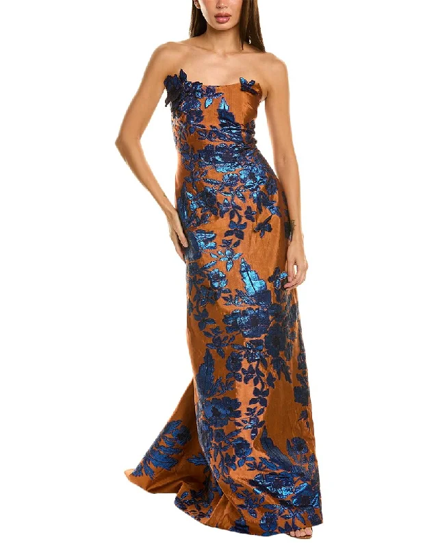 Stylish Jackets Rene Ruiz Strapless Applique Brocade Gown