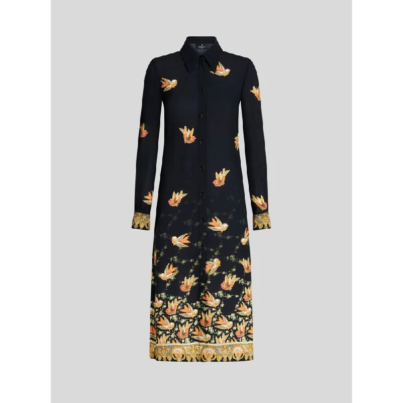 Lounge Chic Sablé Shirt Dress With Printed Birds