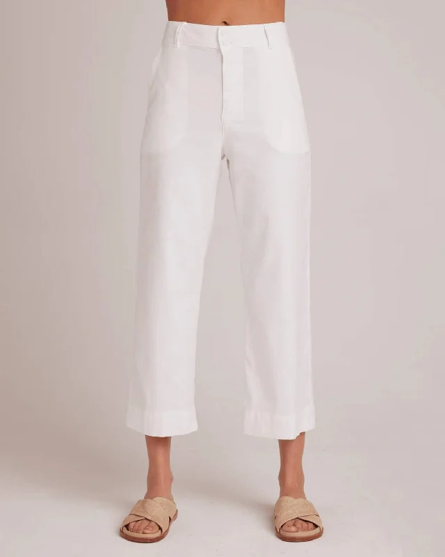 Comfortable Fashion Looks Women's plaid trousers Saige Linen Wide Leg Crop Pants In White Comfortable Fashion Looks Women's plaid trousers Saige Linen Wide Leg Crop Pants In White