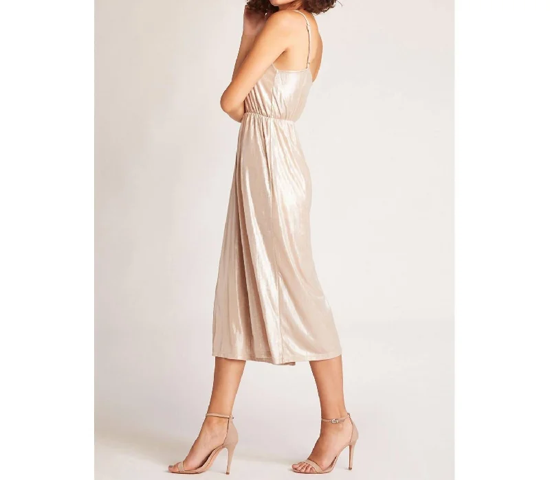Comfortable Dresses Shine On Metallic Jumpsuit In Pale Gold