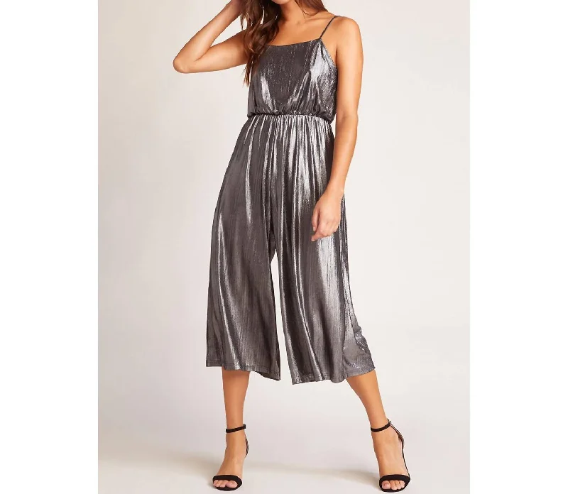 Casual Chic Wear Shine On Metallic Jumpsuit In Silver Metallic