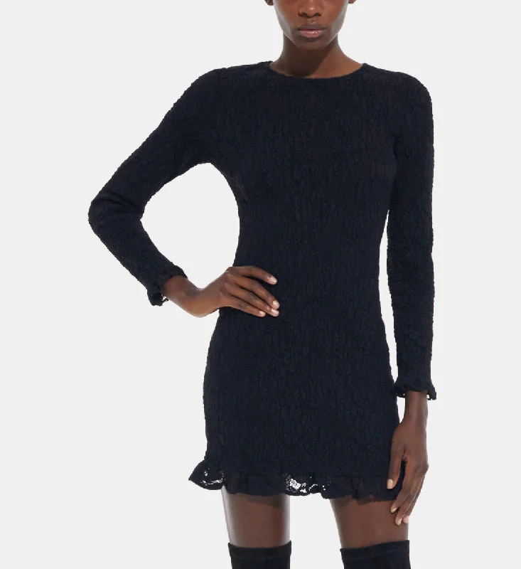 Versatile Style Short Lace Dress With Ruffled Cuffs And Hem